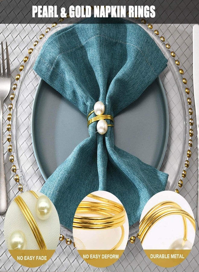 CUNGLIN Pearl Gold Napkin Rings Set of 8, Round Metal Napkin Holders Buckles for Wedding Dinner Party Kitchen Table Setting Birthday Christmas Decorations - Image 2
