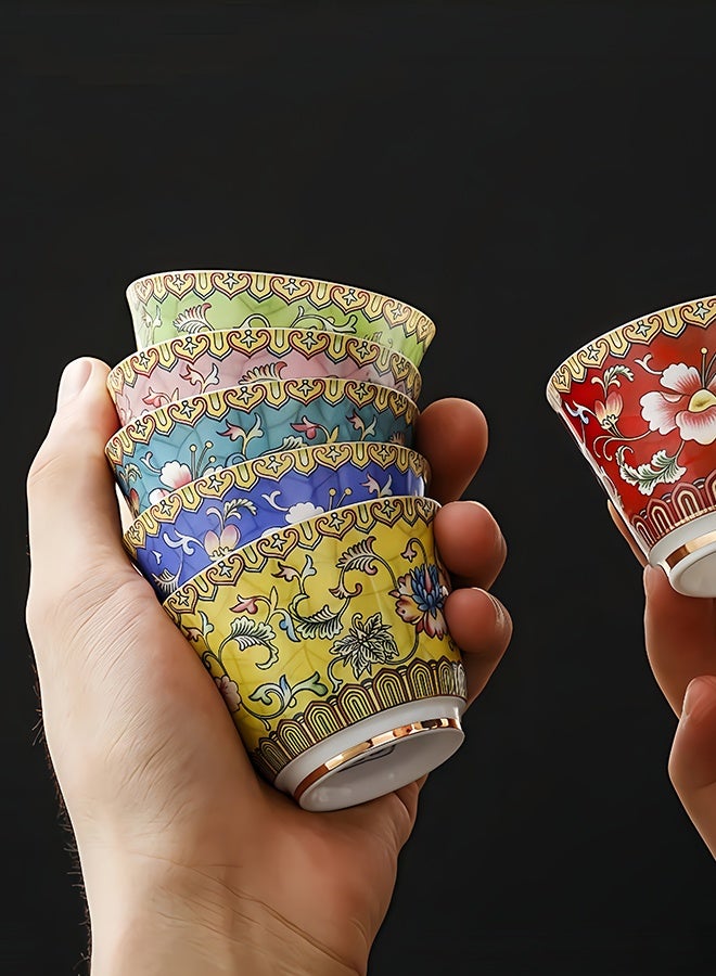 Peachjoy Tea Cups Enamel Color 6 Cups 6 Colors Gift Box Chinese Style Classical Tea Cup Exquisite Holiday Gift  - Image 1