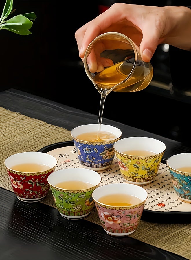 Peachjoy Tea Cups Enamel Color 6 Cups 6 Colors Gift Box Chinese Style Classical Tea Cup Exquisite Holiday Gift  - Image 2