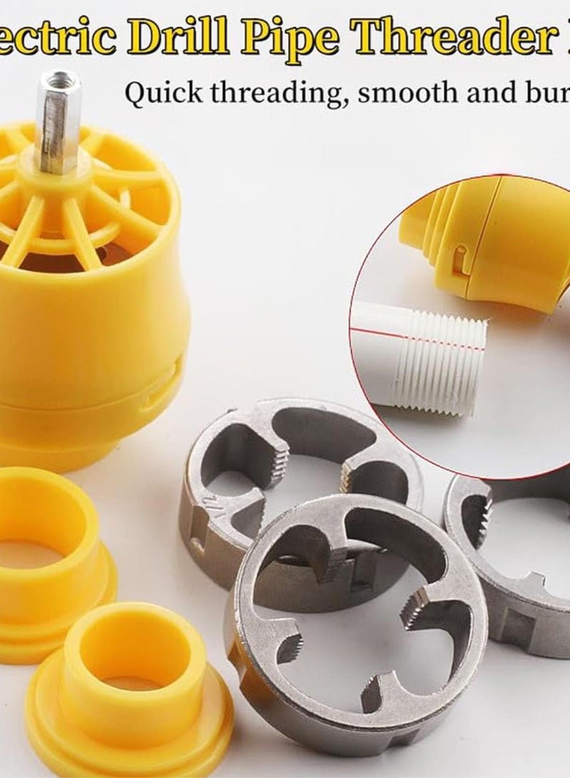 GGOOT Electric Drill Modified Water Pipe Threader，Pipe Threader Kit,Pvc Pipe Threader, Pipe Threading Tool High Performance Hardware Tools,Reusable Plastic Pipe Round Die, With 3 Dies,1/2", 3/4", 1", Inch - Image 4