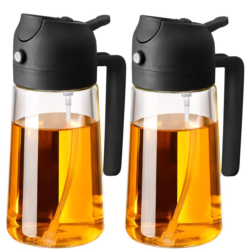 SWEET VIEW 2PCS Oil Sprayer for Cooking 470ml 2 In 1 Sprayr Pour Glass Olive Oil Dispenser Pourer for Kitchen Air Fryer Cooking Salad BBQ BlackBlack