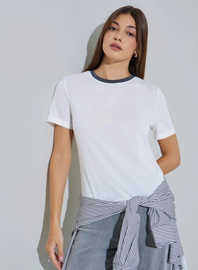 ستايلي White Regular Fit Round Neck T-Shirt