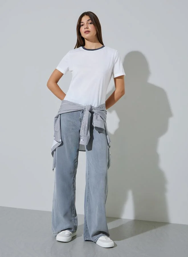 ستايلي White Regular Fit Round Neck T-Shirt