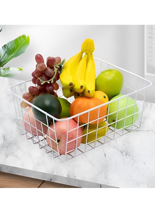 Beauenty Metal Storage Basket Wire Basket Freezer Basket Food Storage Basket Storage Basket With Handle Suitable For Kitchen,Bathroom,Bedroom,Office,Household Goods Organizer(white) - Image 2