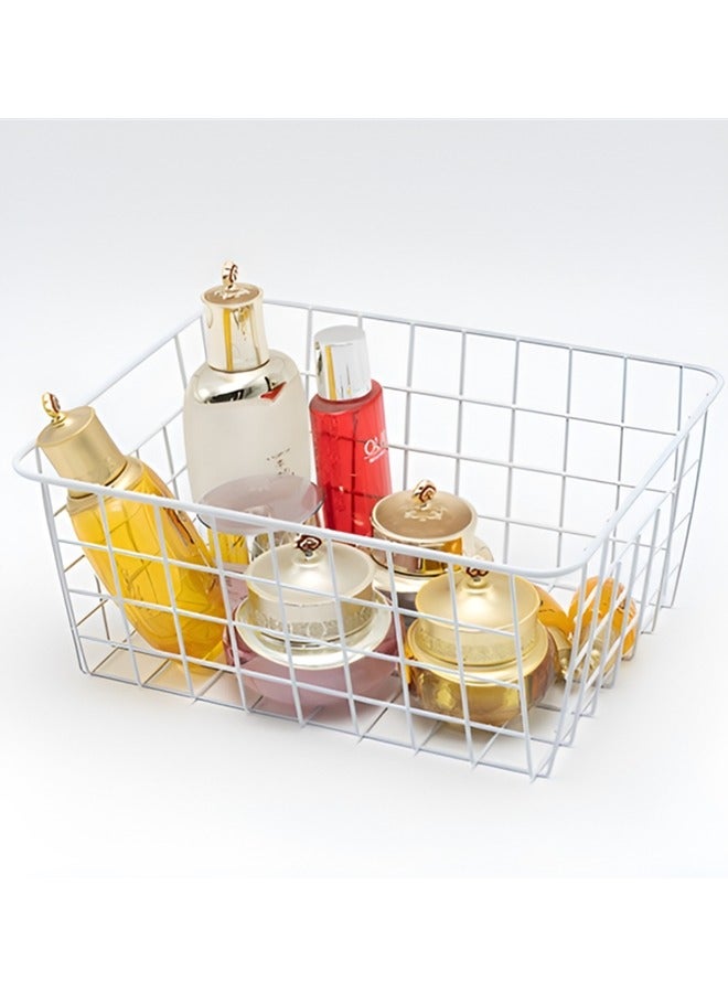 Beauenty Metal Storage Basket Wire Basket Freezer Basket Food Storage Basket Storage Basket With Handle Suitable For Kitchen,Bathroom,Bedroom,Office,Household Goods Organizer(white) - Image 3