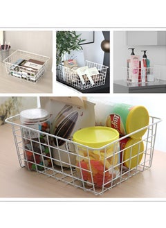 Beauenty Metal Storage Basket Wire Basket Freezer Basket Food Storage Basket Storage Basket With Handle Suitable For Kitchen,Bathroom,Bedroom,Office,Household Goods Organizer(white)  - Image 4