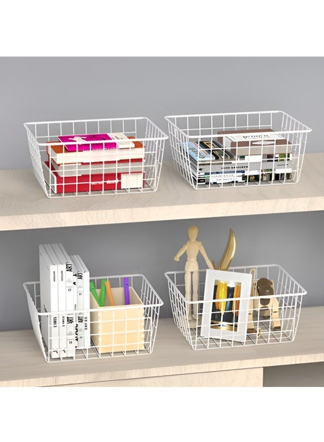 Beauenty Metal Storage Basket Wire Basket Freezer Basket Food Storage Basket Storage Basket With Handle Suitable For Kitchen,Bathroom,Bedroom,Office,Household Goods Organizer(white) - Image 5