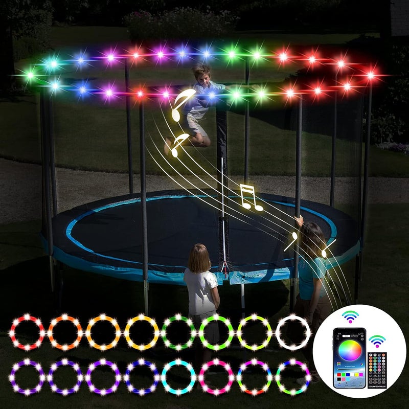 SUVEUS Trampoline Lights, Waterproof LED Lights for 16Ft 15Ft 14Ft 12Ft 10Ft Trampoline, 16 Colors Change with Remote and App Control, Sync up to Music, Super Bright for Kids to Play at Night - Image 1