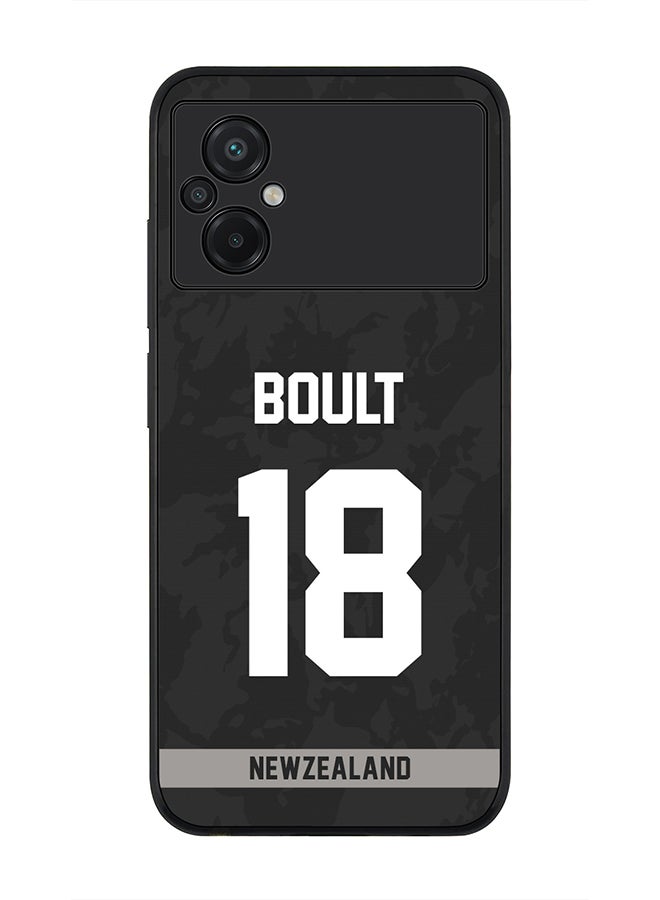 Stylizedd Rugged Black Edge Case for Xiaomi Poco M5, Slim fit Soft Case Flexible Rubber Edges Thin Cover - Player Name - Trent Boult, Jersey Number- 18 - Image 1