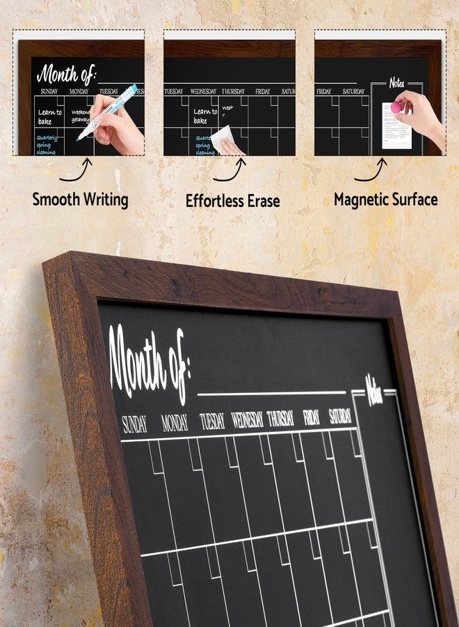 DOLLAR BOSS Chalkboard Calendar Corkboard Combo, 24" x 18" Magnetic Chalk Board Monthly Planner & Natural Cork Bulletin Rustic Wood Frame for Office Home School with 4 Markers, 8 Magnets, 10 Pins - Image 4