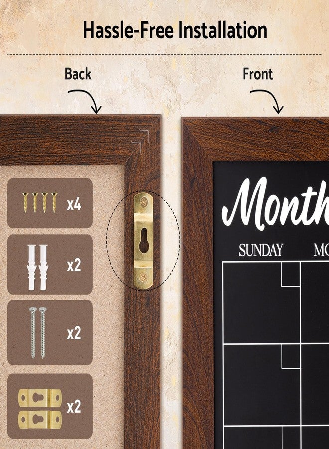 DOLLAR BOSS Chalkboard Calendar Corkboard Combo, 24" x 18" Magnetic Chalk Board Monthly Planner & Natural Cork Bulletin Rustic Wood Frame for Office Home School with 4 Markers, 8 Magnets, 10 Pins - Image 5