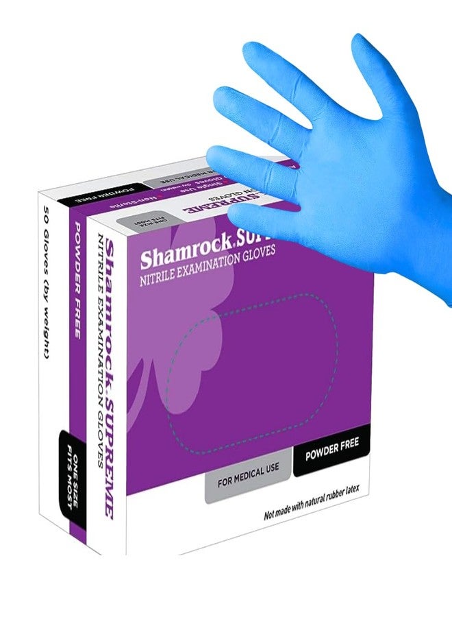 Shamrock Nitrile Examination Gloves - Blue Disposable, Powder Free, Protective, One size fits most (Retail Pack - 50 pcs/box) - Image 1