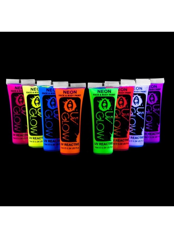 Uv Glow Blacklight Face and Body Paint 0.34oz - Set of 8 Tubes - Neon Fluorescent (All Colours) - Image 2