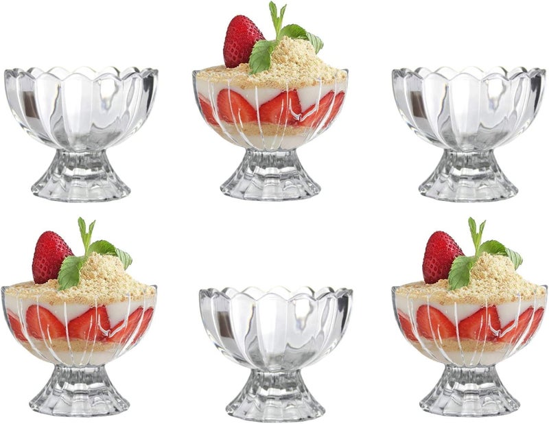 RAGYULA Glass Ice Cream Bowls Sundae Dessert Glasses Mini Glass Trifle Bowls Short Stemmed Ice Cream Serving Dishes Footed Fruit Salad Pudding Dessert Cups 120ml Transparent Set of 6 - Image 1