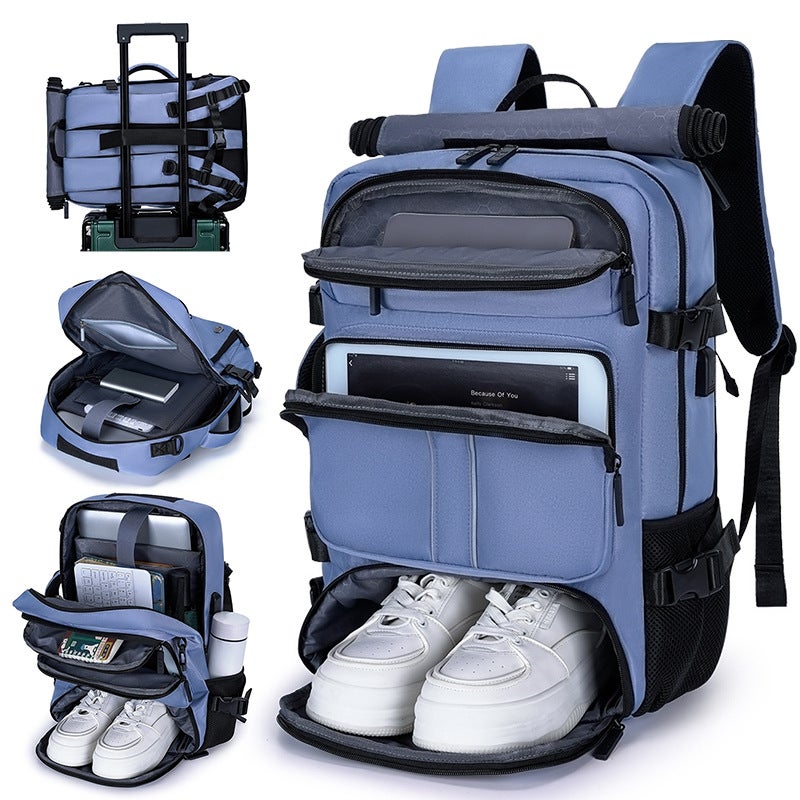 Men's Large Capacity Waterproof Business Travel Laptop Backpack with USB Port, Expandable Design and Shoe Compartment - Image 3