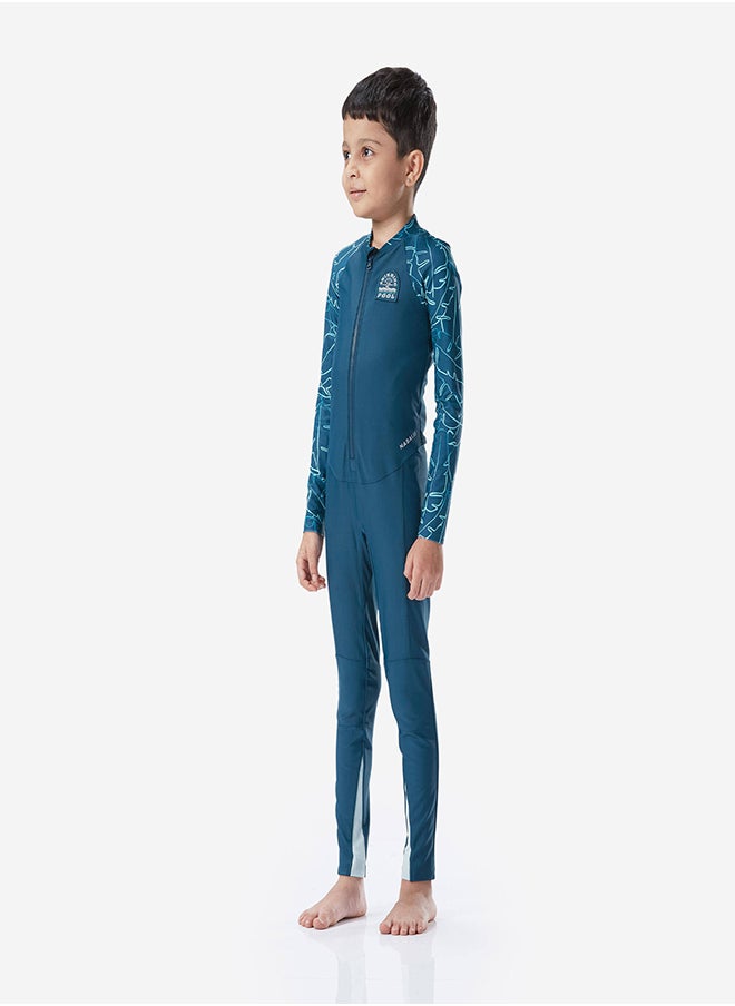 NABAIJI NABAIJI by DECATHLON, Boy's Swimsuit 100 Long Sleeves & Long Legs BANA - Green UV  - Image 1