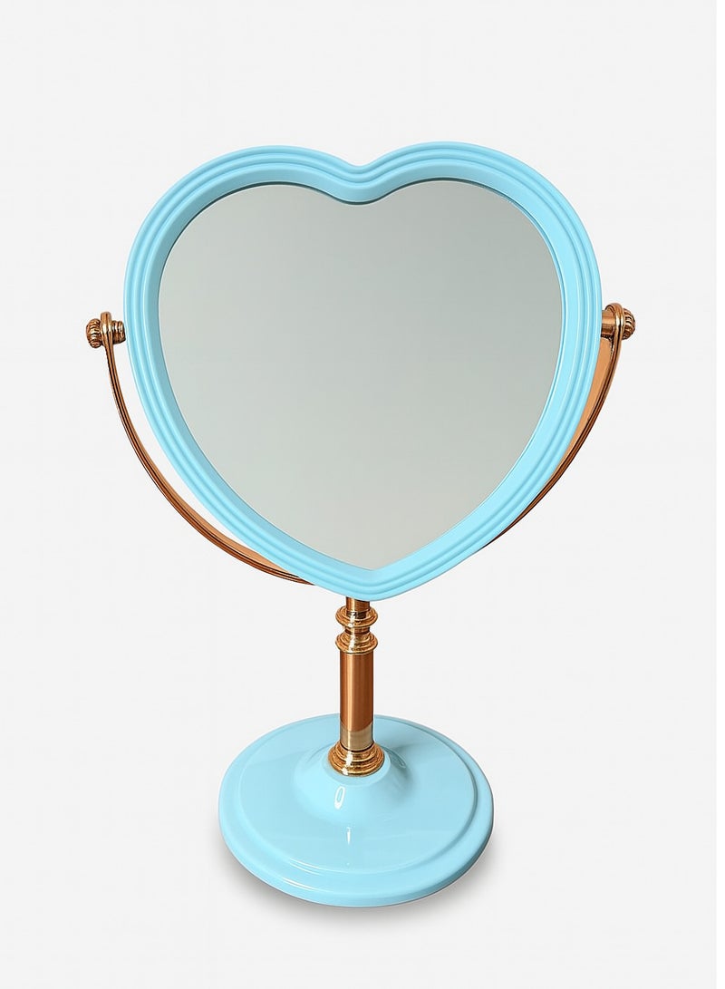 Heart-Shaped Cosmetic Mirror – 360° Rotating Double-Sided Stand Mirror with Elegant Base – Ideal for Makeup Application, Skincare & Desktop Decoration 