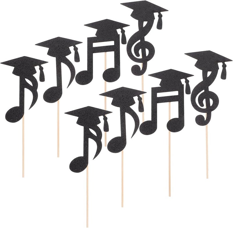 24pcs Graduation Cake Toppers Non Edible Music Note Cupcake Decorations Dessert Picks - Image 1