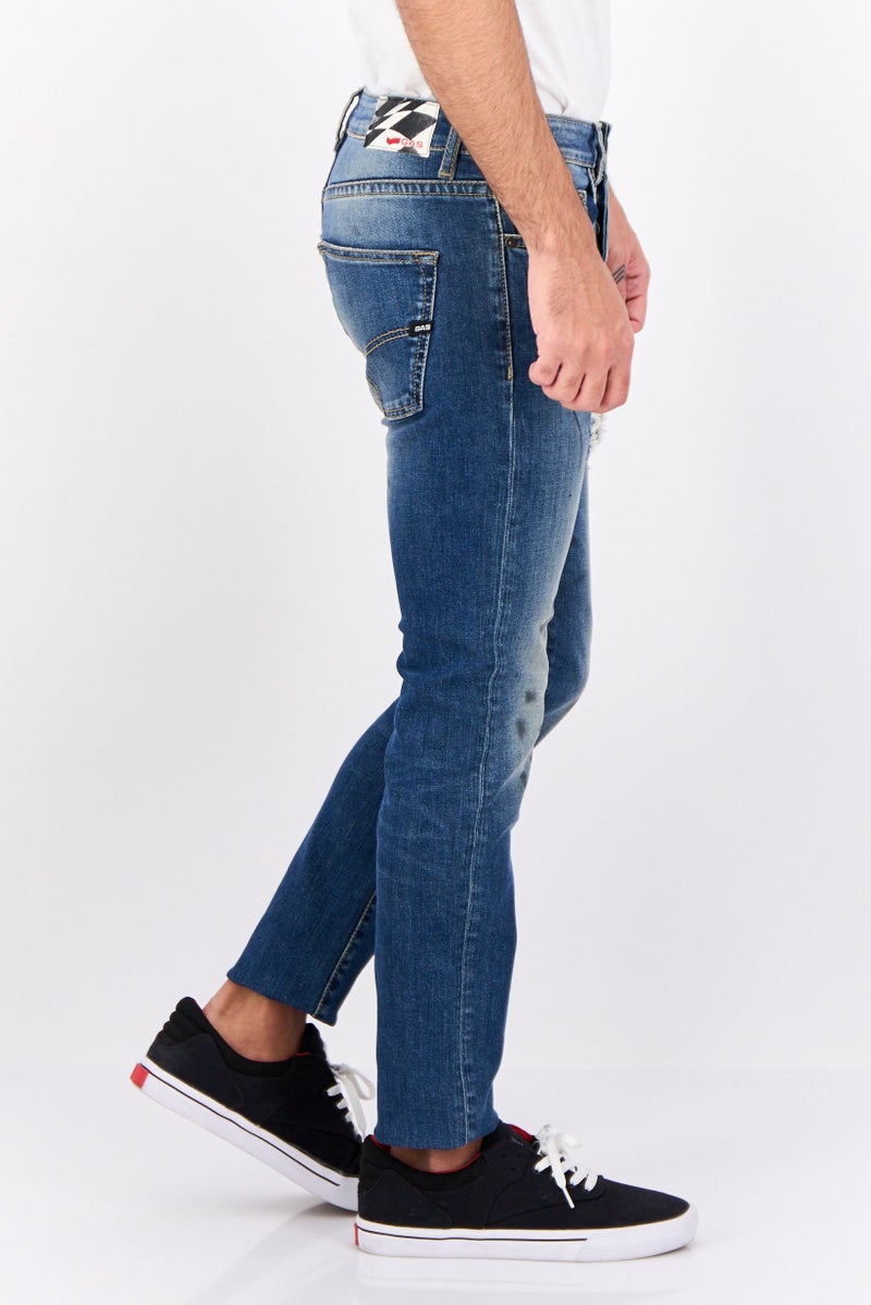 GAS Men Carrot Fit Rip Stretchable Denim Jeans, Navy Wash - Image 3