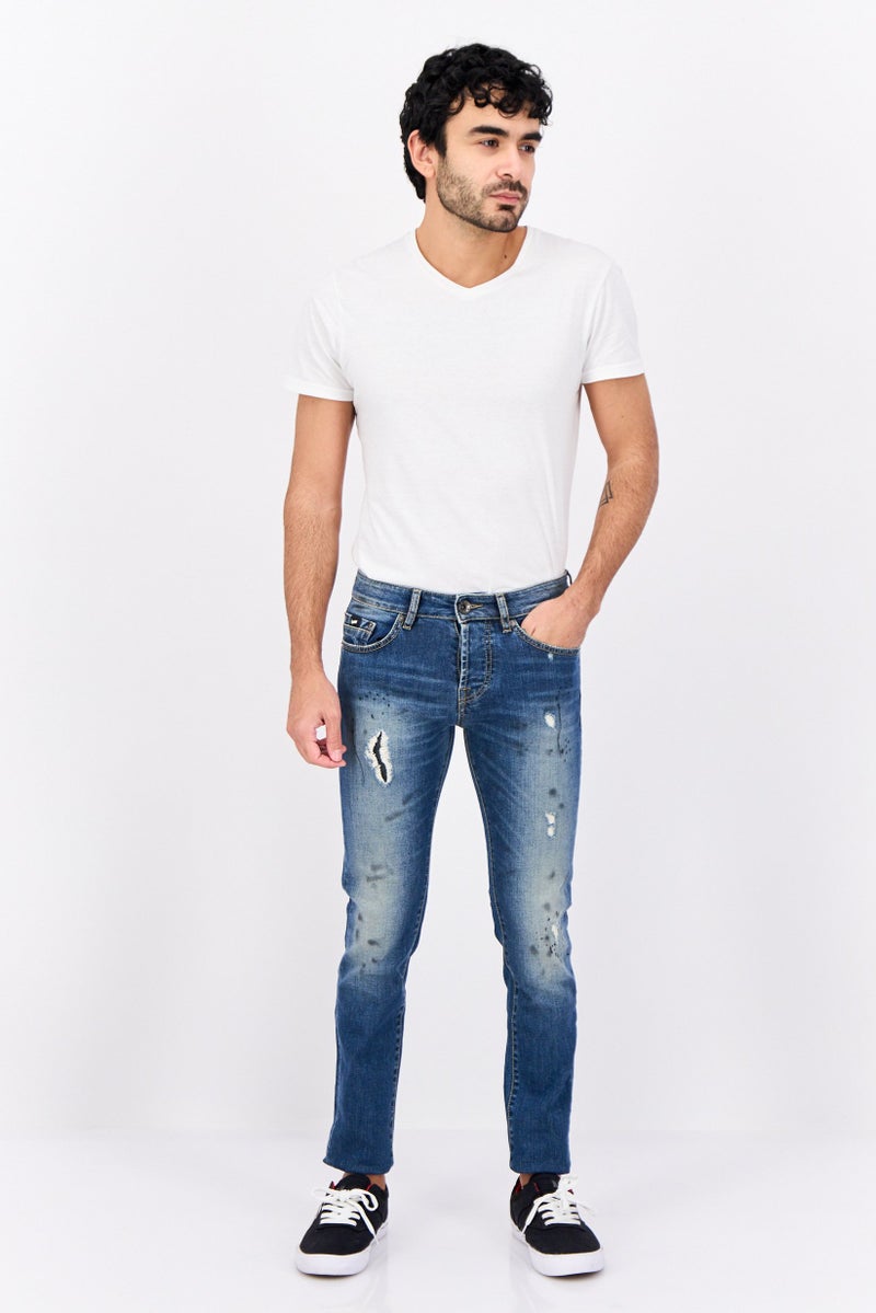 GAS Men Carrot Fit Rip Stretchable Denim Jeans, Navy Wash - Image 4