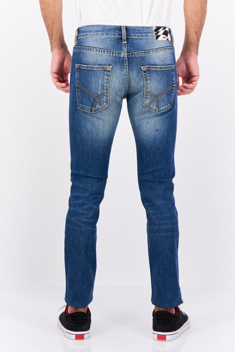 GAS Men Carrot Fit Rip Stretchable Denim Jeans, Navy Wash - Image 2