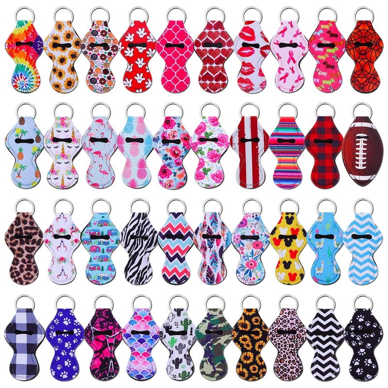shynek Chapstick Holder Keychain 40Pcs Lip Balm Holder Keychain Set Neoprene Multicolor Women Portable