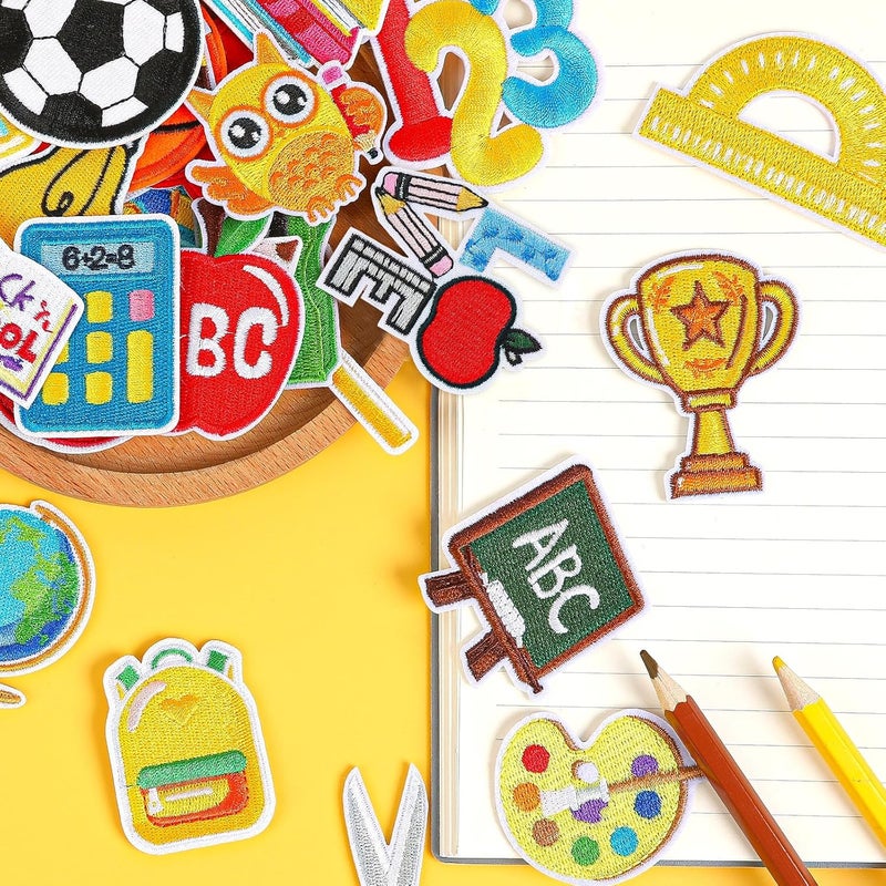 Augsun 36pcs Back to School Iron on Patches Pencil School Bus Embroidered Sew Applique Repair Patch Teacher Students DIY Crafts for Clothing Jacket Jeans Pants Dress Backpack Hat Decorations - Image 4