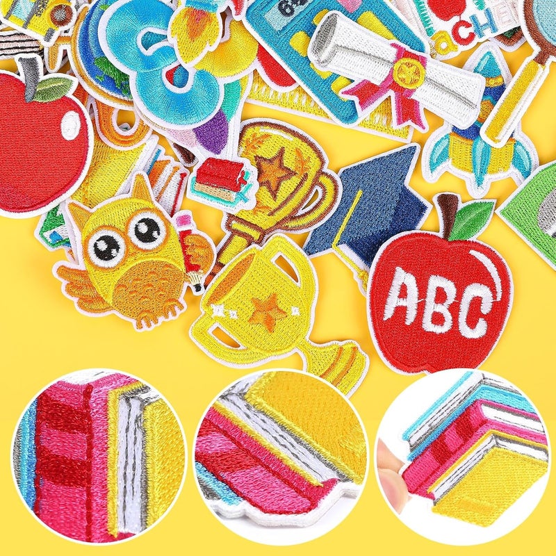 Augsun 36pcs Back to School Iron on Patches Pencil School Bus Embroidered Sew Applique Repair Patch Teacher Students DIY Crafts for Clothing Jacket Jeans Pants Dress Backpack Hat Decorations - Image 3