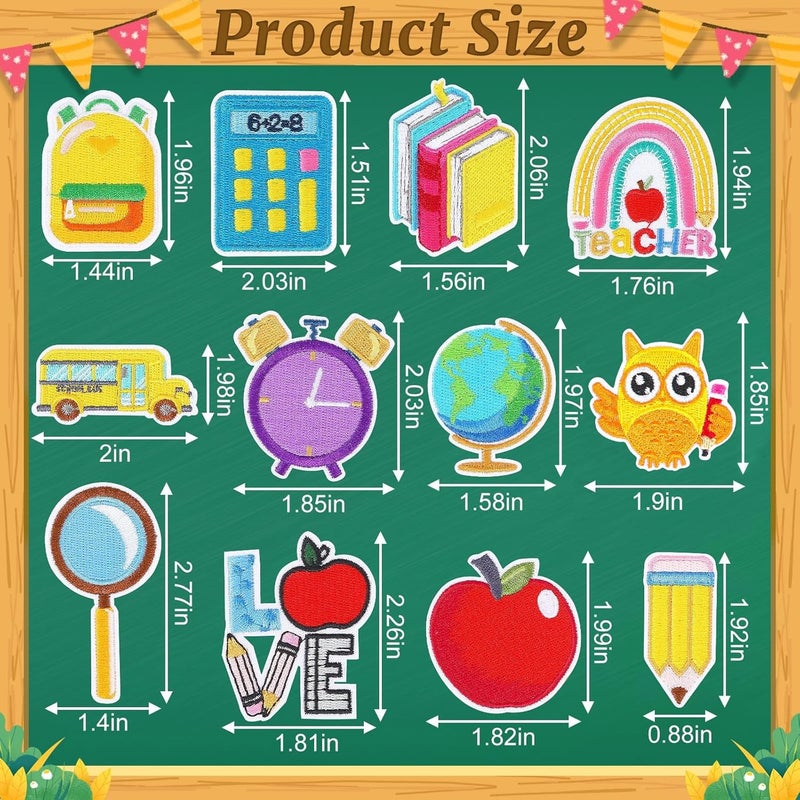 Augsun 36pcs Back to School Iron on Patches Pencil School Bus Embroidered Sew Applique Repair Patch Teacher Students DIY Crafts for Clothing Jacket Jeans Pants Dress Backpack Hat Decorations - Image 2