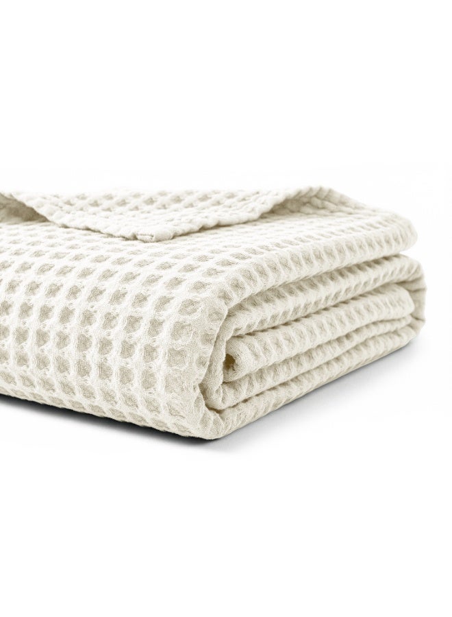 Relax Egyptian cotton Waffle throw blanket,ultra-soft & lightweight with an elegant woven design ,king size 255x225 cm ,Off White Color - Image 1