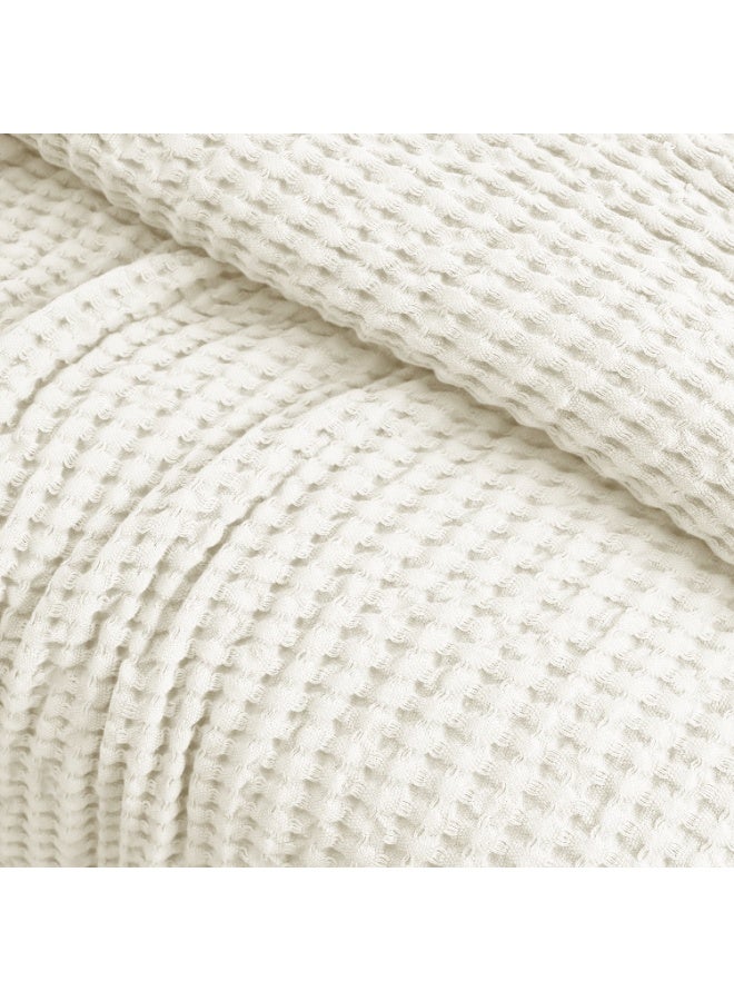 Relax Egyptian cotton Waffle throw blanket,ultra-soft & lightweight with an elegant woven design ,king size 255x225 cm ,Off White Color - Image 2
