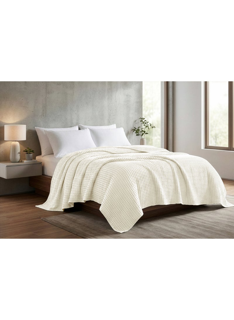 Relax Egyptian cotton Waffle throw blanket,ultra-soft & lightweight with an elegant woven design ,king size 255x225 cm ,Off White Color - Image 3