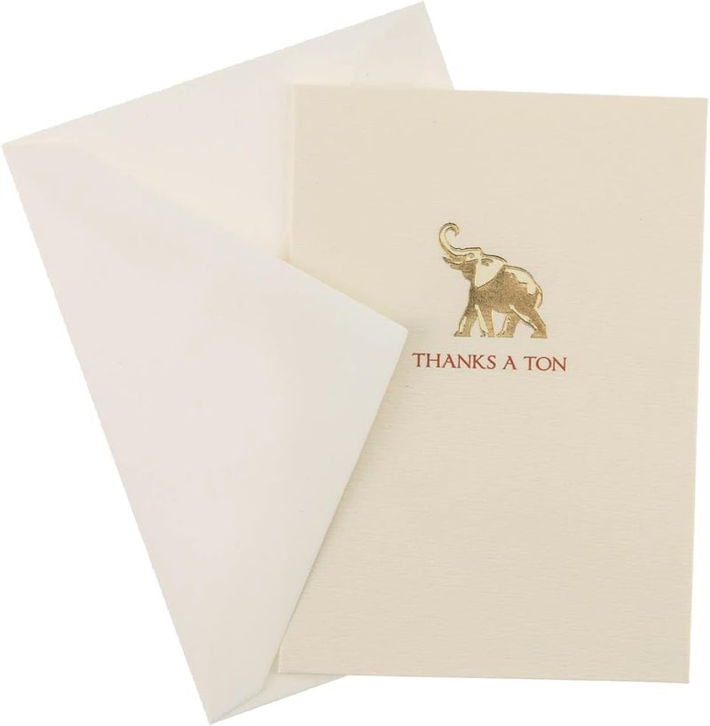 Graphique Elephant La Petite Presse Boxed Notecards - 10 Embossed and Embellished Gold Foil "Thanks a Ton" Elephant Notes with Matching Envelopes, 3.25" x 4.75 - Image 2