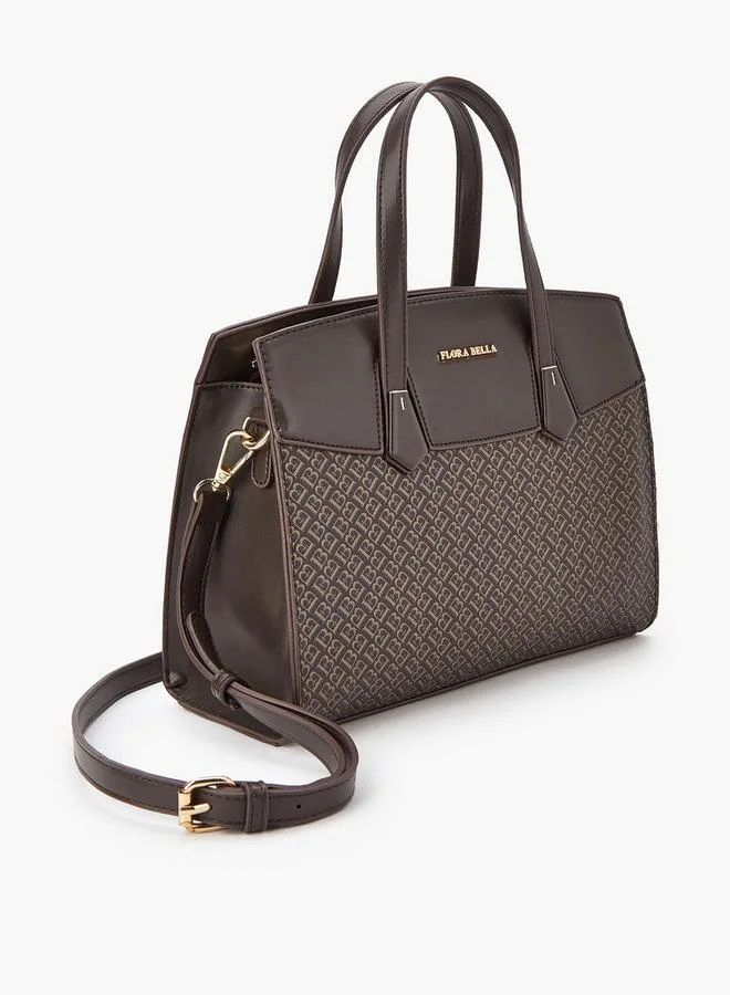 Flora Bella By Shoexpress Monogram Print Tote Bag with Double Handle and Zip Closure