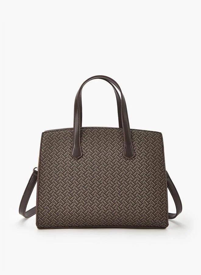 Flora Bella By Shoexpress Monogram Print Tote Bag with Double Handle and Zip Closure