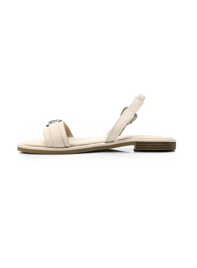 DejaVu Decorative Buckle Off White Flat Sandals  - Image 3