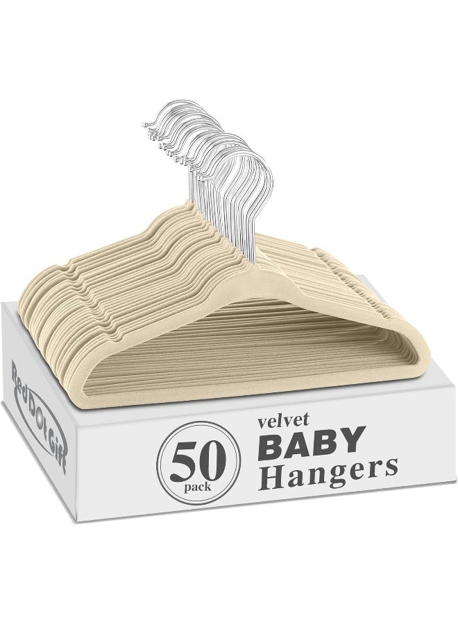 Red Dot Gift 50 Pack Baby Velvet Hangers 11Inch/28cm - Nursery Clothes Hangers Non Slip Toddler Hangers, 360 Chrome Swivel Hook - Image 1