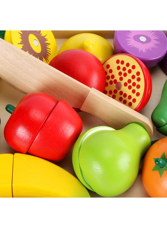لعبة خشبية للأطفال تحاكي قطع الفاكهة والخضروات وموسيقى مطبخ الطفل ولعبة منزلية تعليمية للتعليم المبكر قطع الكيك - اللون: خضروات مقطوعة - Image 5