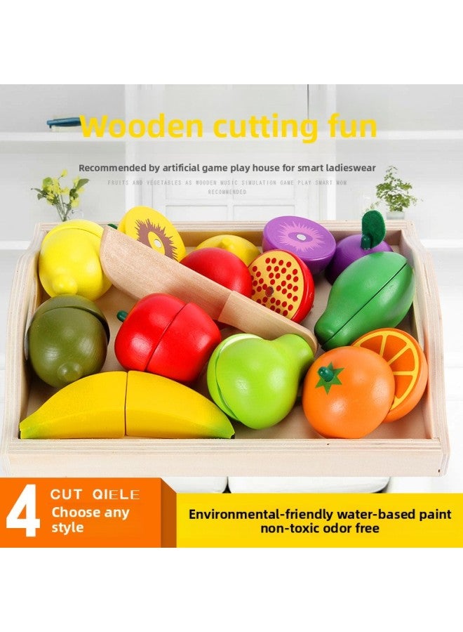 لعبة خشبية للأطفال تحاكي قطع الفاكهة والخضروات وموسيقى مطبخ الطفل ولعبة منزلية تعليمية للتعليم المبكر قطع الكيك - اللون: خضروات مقطوعة - Image 2
