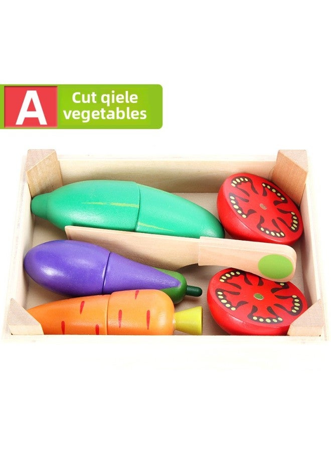 لعبة خشبية للأطفال تحاكي قطع الفاكهة والخضروات وموسيقى مطبخ الطفل ولعبة منزلية تعليمية للتعليم المبكر قطع الكيك - اللون: خضروات مقطوعة - Image 1
