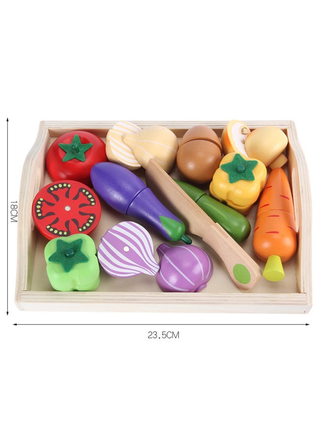 لعبة خشبية للأطفال تحاكي قطع الفاكهة والخضروات وموسيقى مطبخ الطفل ولعبة منزلية تعليمية للتعليم المبكر قطع الكيك - اللون: خضروات مقطوعة - Image 4