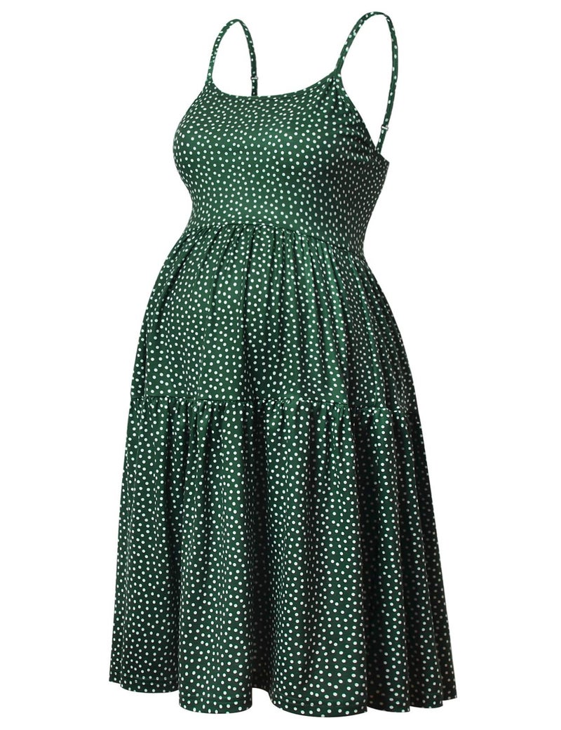 GINKANA Sleeveless Maternity Tank Dress Cami Maternity Adjustable Strappy Summer Beach Swing DressGreen with White DotS