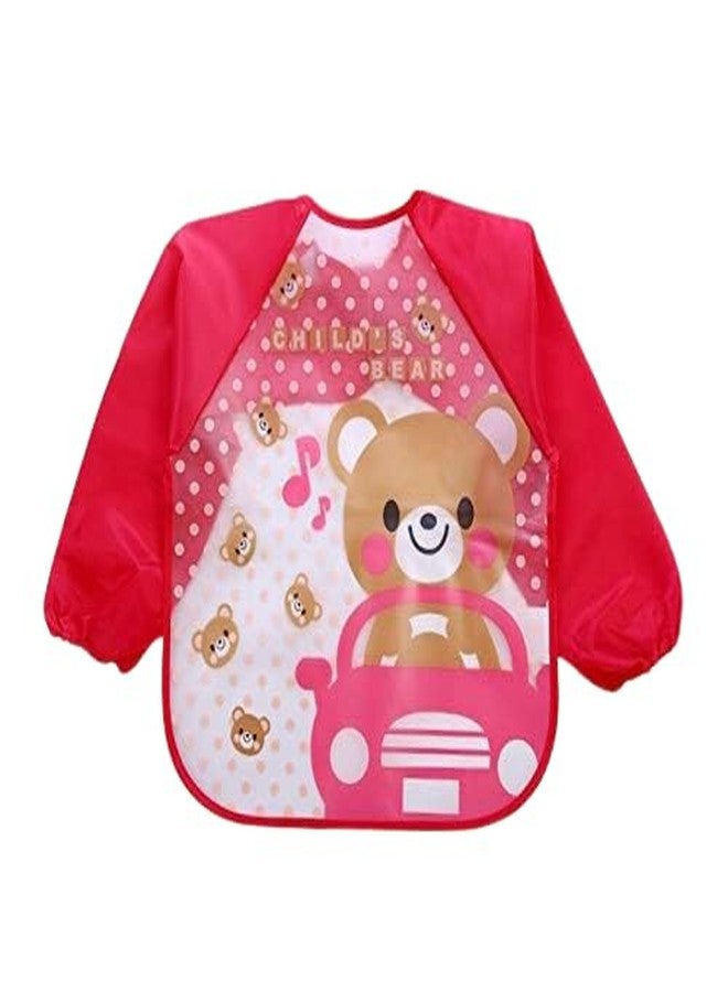 First Trend Full Sleeves Apron Feeding Bibs Waterproof Washable with Super Absorbent, Soft, Comfortable & Lightweight for Infants & Baby Toddlers (Pink Bear) - Image 1