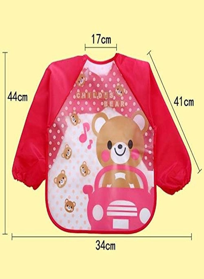 First Trend Full Sleeves Apron Feeding Bibs Waterproof Washable with Super Absorbent, Soft, Comfortable & Lightweight for Infants & Baby Toddlers (Pink Bear) - Image 2