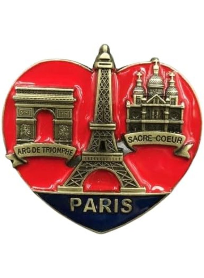 My Souq - 3D Heart-Shaped Metal Paris Decor, Featuring Eiffel Tower & Arc de Triomphe, Vintage Tabletop Ornament for Home and Office - Bronze & Red - Image 1