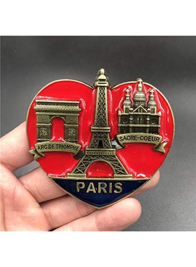 My Souq - 3D Heart-Shaped Metal Paris Decor, Featuring Eiffel Tower & Arc de Triomphe, Vintage Tabletop Ornament for Home and Office - Bronze & Red - Image 2