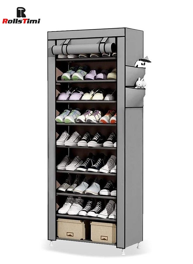 RollsTimi  10-Tier Shoe Cabinet, Canvas Shoe Rack Organizer, Shoe Storage for Living Room, Hallway, Shoe Organizer with Dustproof Cover, Grey - Image 2