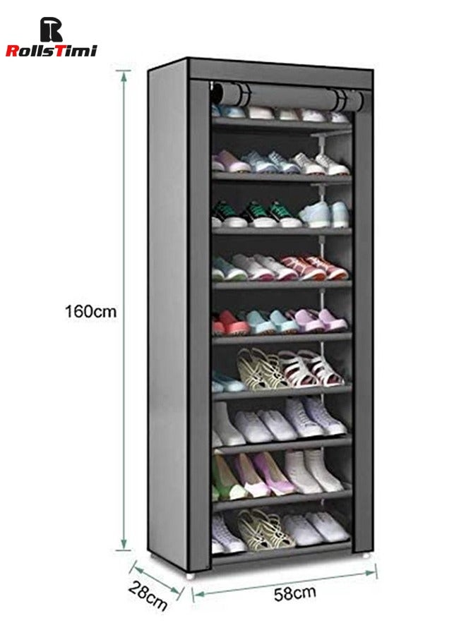 RollsTimi  10-Tier Shoe Cabinet, Canvas Shoe Rack Organizer, Shoe Storage for Living Room, Hallway, Shoe Organizer with Dustproof Cover, Grey - Image 5