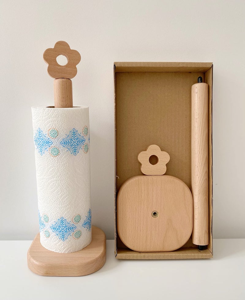 Cambiar Paper Towel Holder, Wooden Kitchen Roll Stand Organizer Free Standing, Housewarming Gift Present for Friends - Image 2