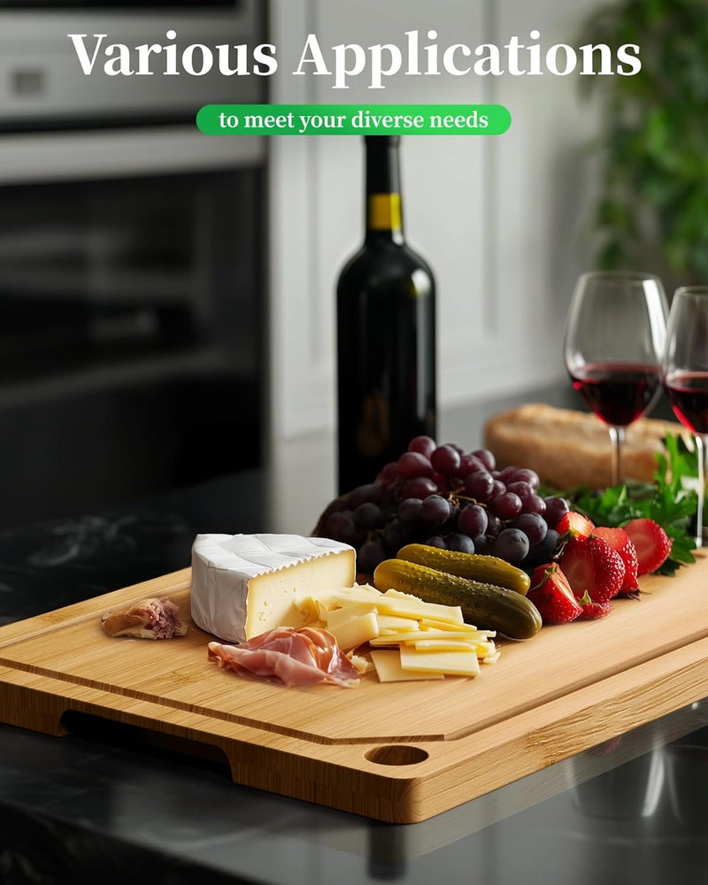 Kitsure Bamboo Cutting Board - Multi-Sizes Wooden Cutting Boards for Kitchen, Convenient Kitchen Essentials with Deep Juice Grooves, Natural Cutting Board for Chopping & Serving, 17.3" x 12.0" - Image 5